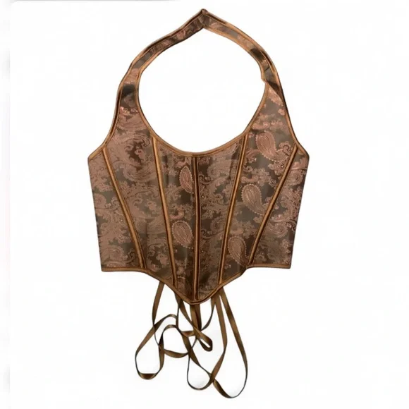 Elegant Brown Paisley Halter Top Corset - Picture 1 of 6